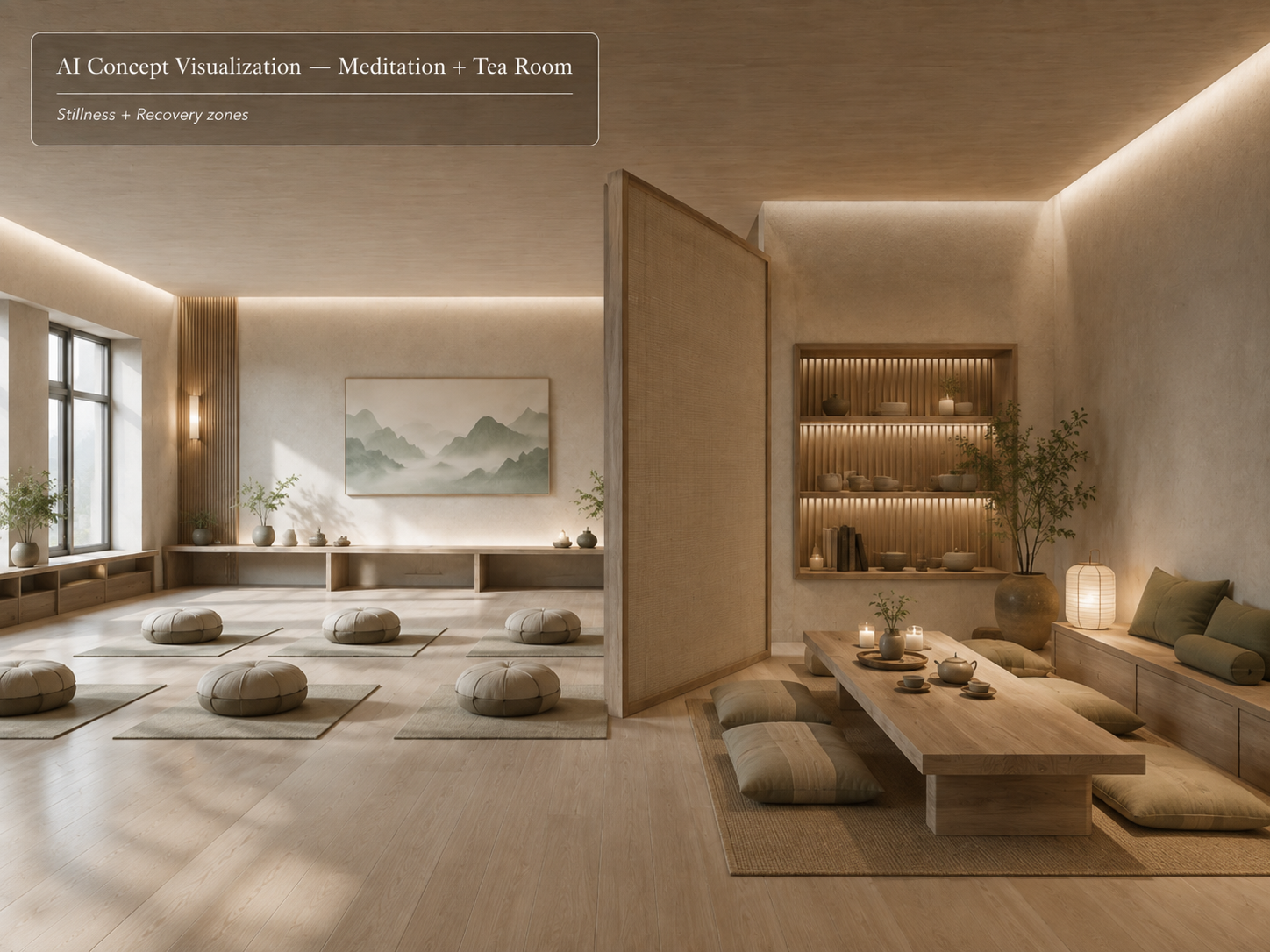 Meditation and tea room concept visualization for Case 001